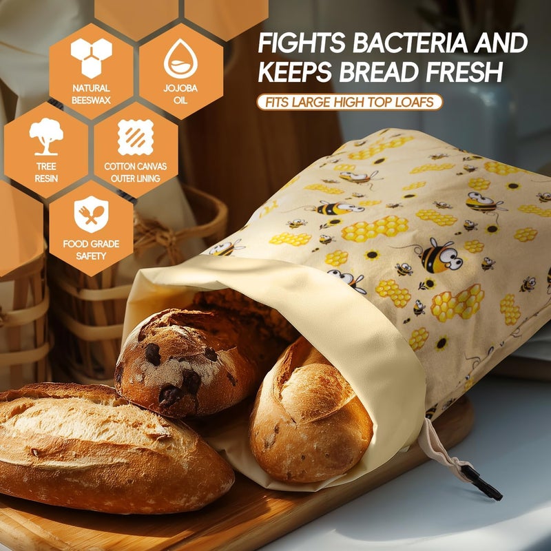 Zackoo Beeswax Bread Bags for Homemade Bread (2 Pack), Sourdough Bread Bag with Removable Beeswax Lining for Keeping Fresh, Reusable Food Storage Bag - Image 2